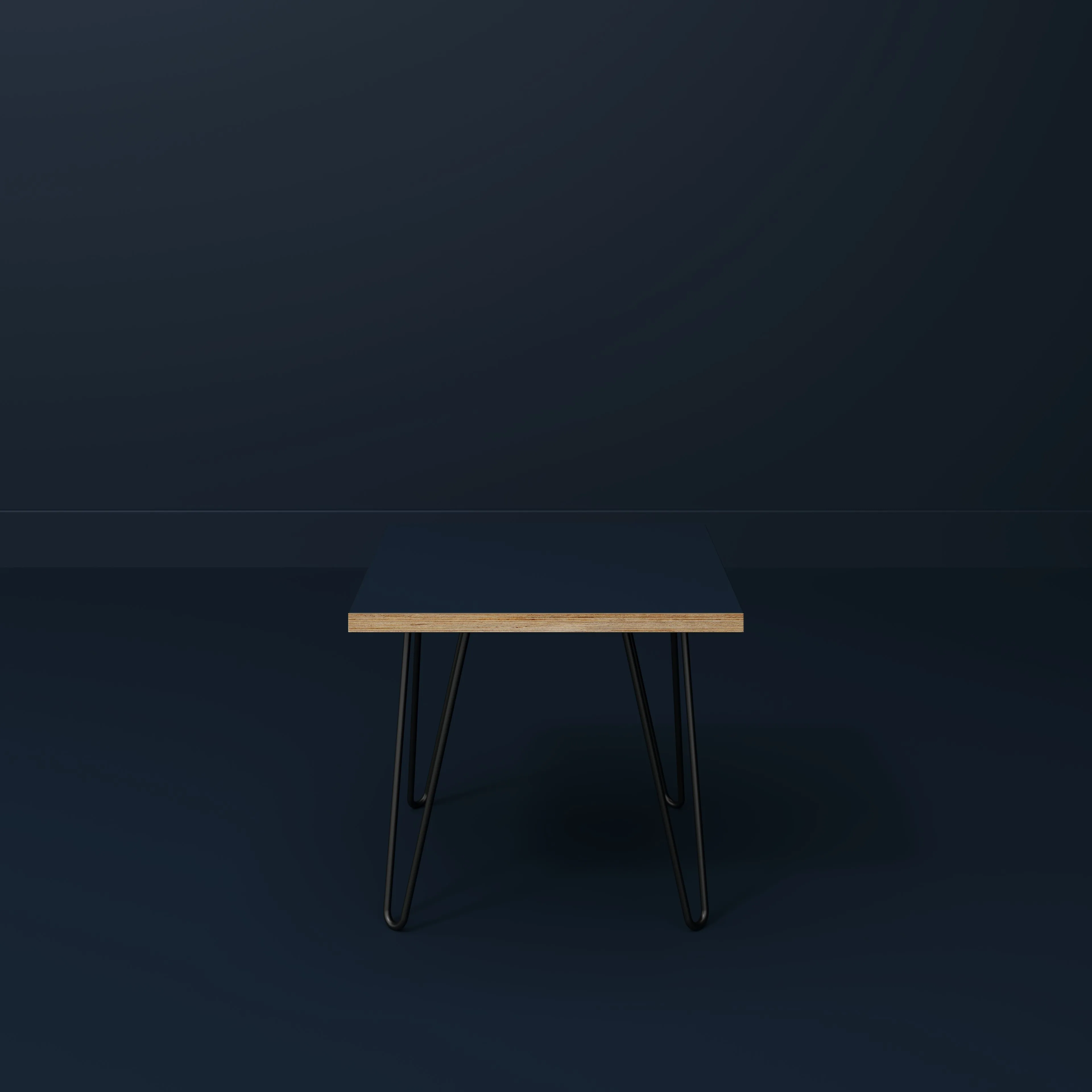 Plywood Side Table with Black Hairpin Legs - Formica Night Sea Blue - 500(w) x 500(d) x 425(h)