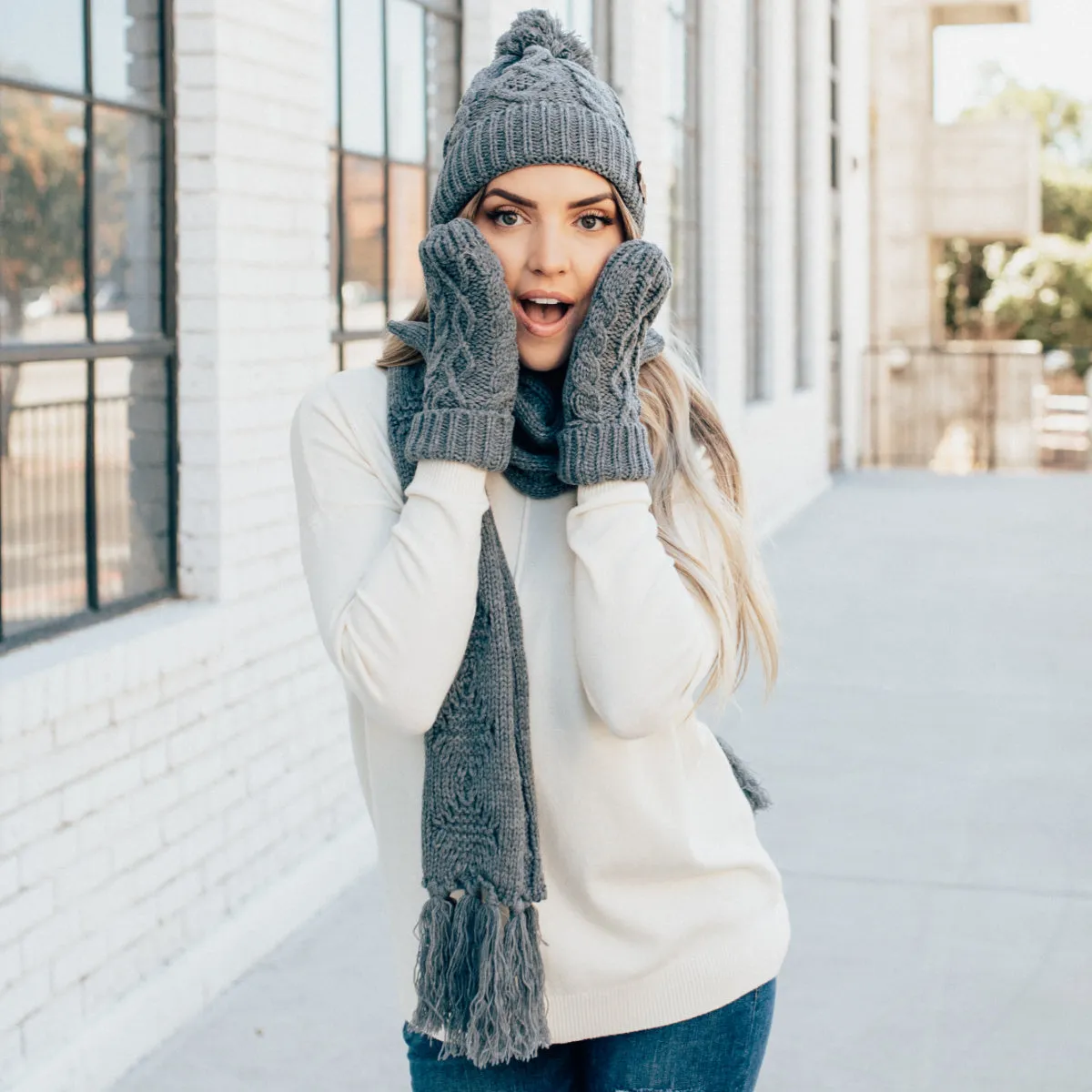 Pom Beanie Scarf and Glove Set
