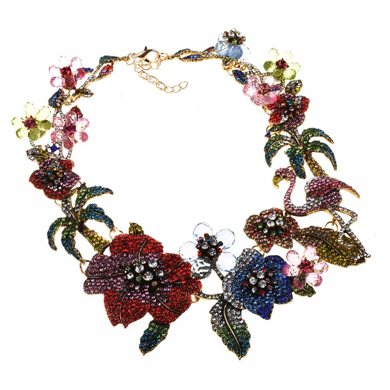 Pre Order:  Multicolor Rhinestones Flamingo Choker Necklace