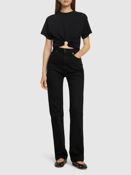 Rabanne   Logo cotton crop t-shirt w/ ring 