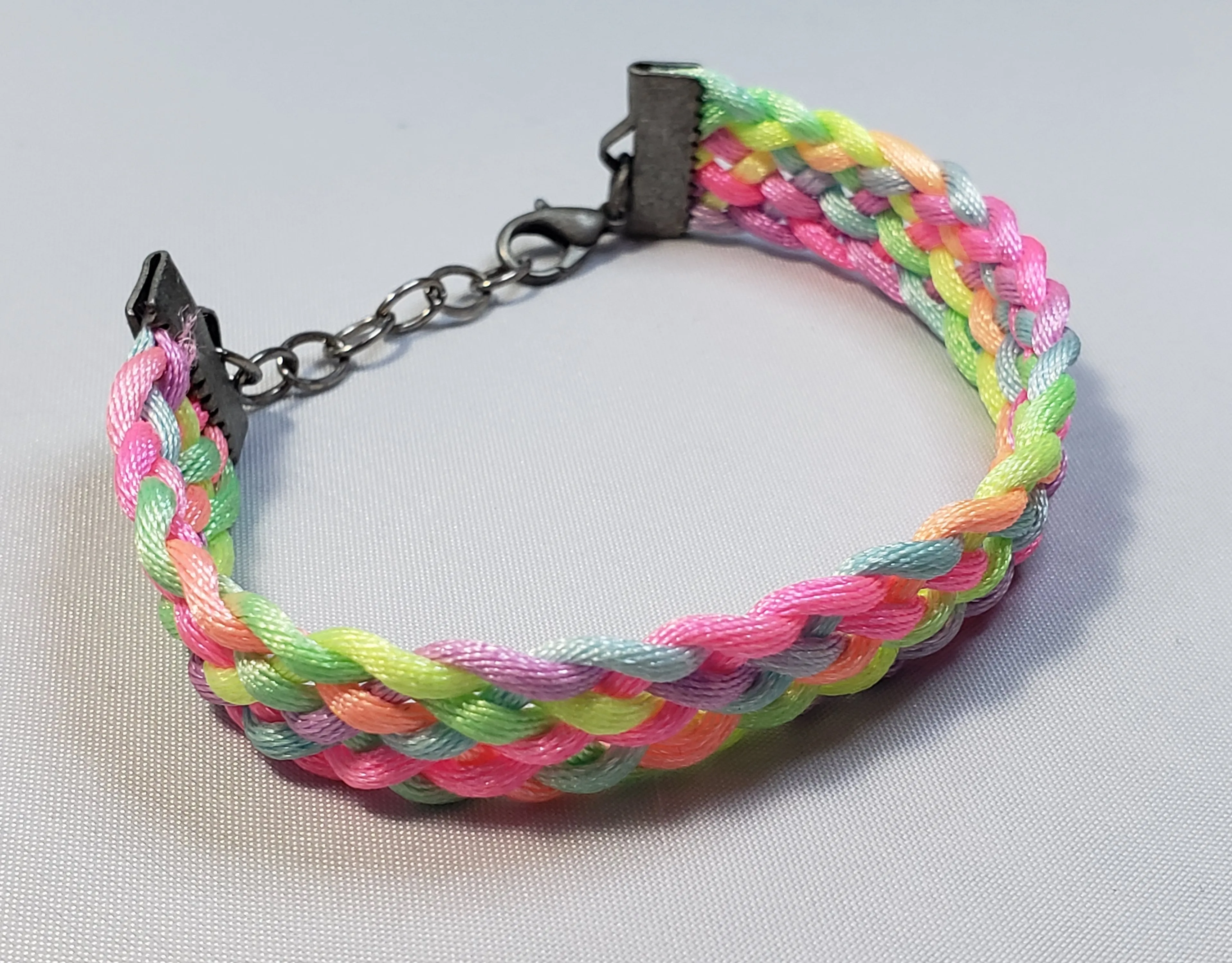 Rainbow / Multi Color Nylon Bracelet, Adjustable 6.5"-7.5" with Gold Tone Chain & Clasp