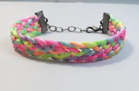 Rainbow / Multi Color Nylon Bracelet, Adjustable 6.5"-7.5" with Gold Tone Chain & Clasp