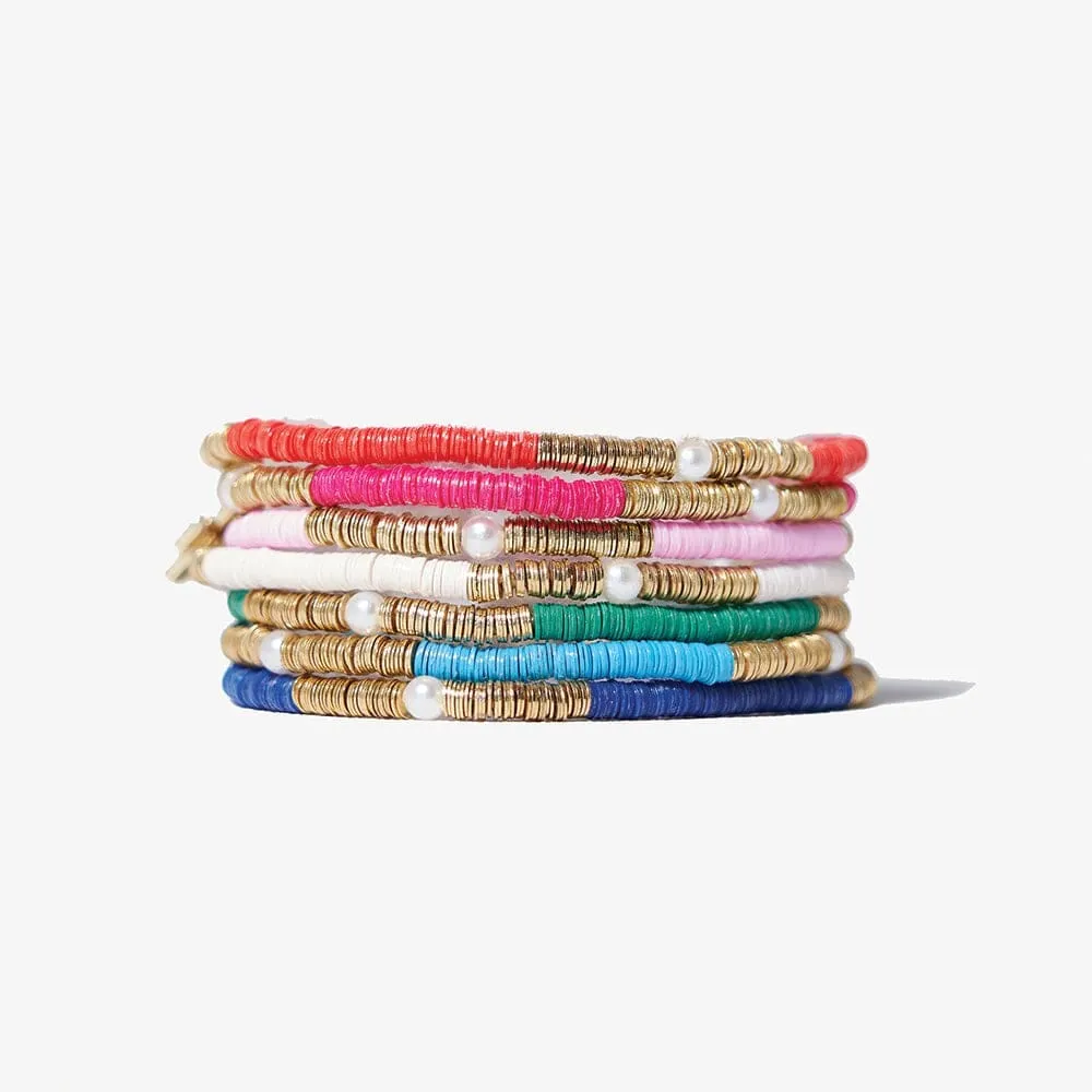 Rory Sequins and Pearls Bracelet Stack of 7 Rainbow