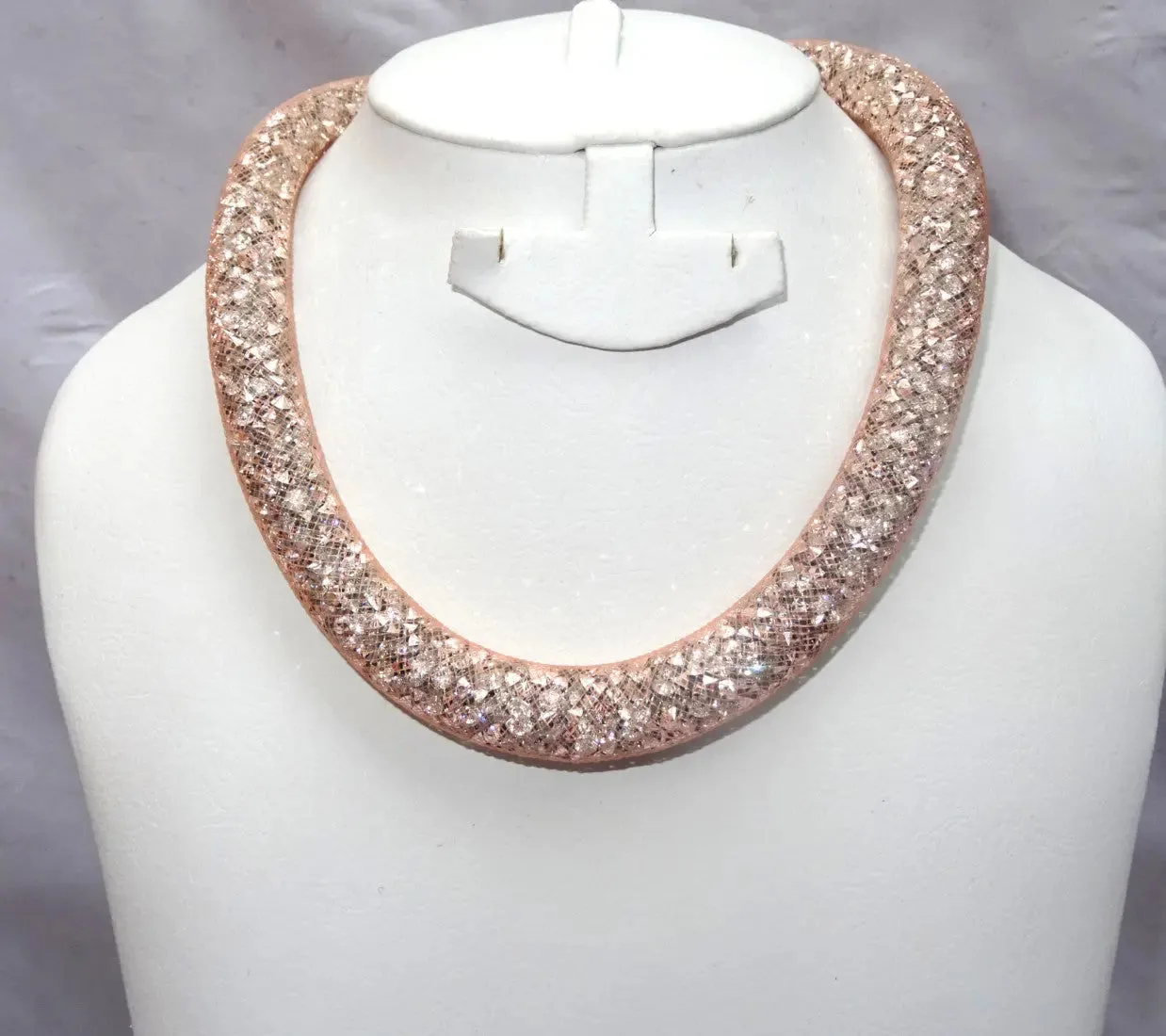 Rose Gold Swarovski Element Stardust Crystal Necklace Choker Magnetic closure