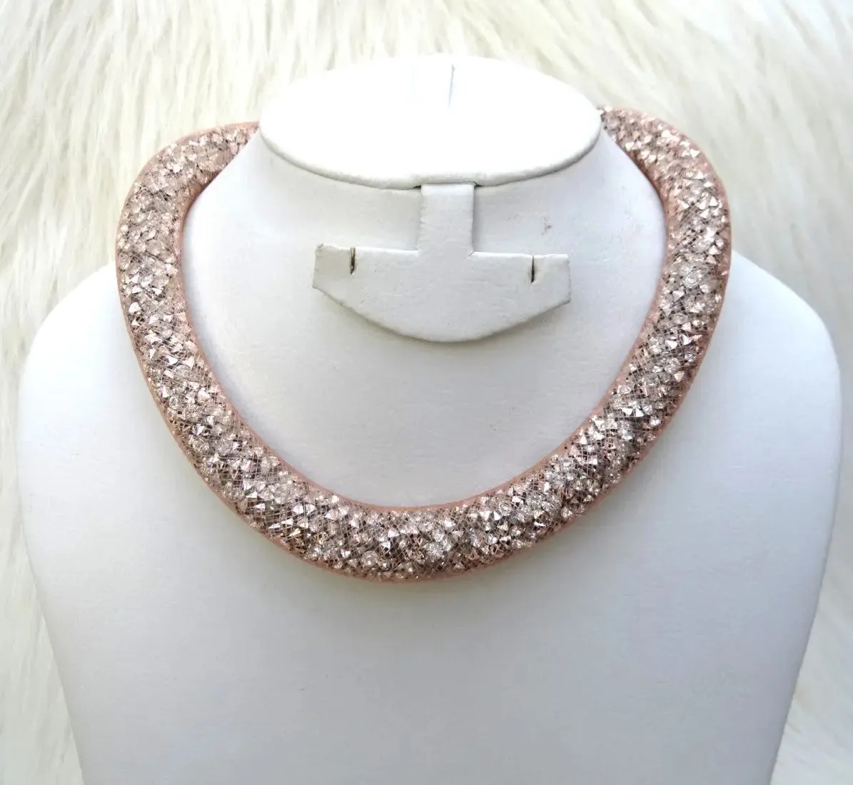 Rose Gold Swarovski Element Stardust Crystal Necklace Choker Magnetic closure