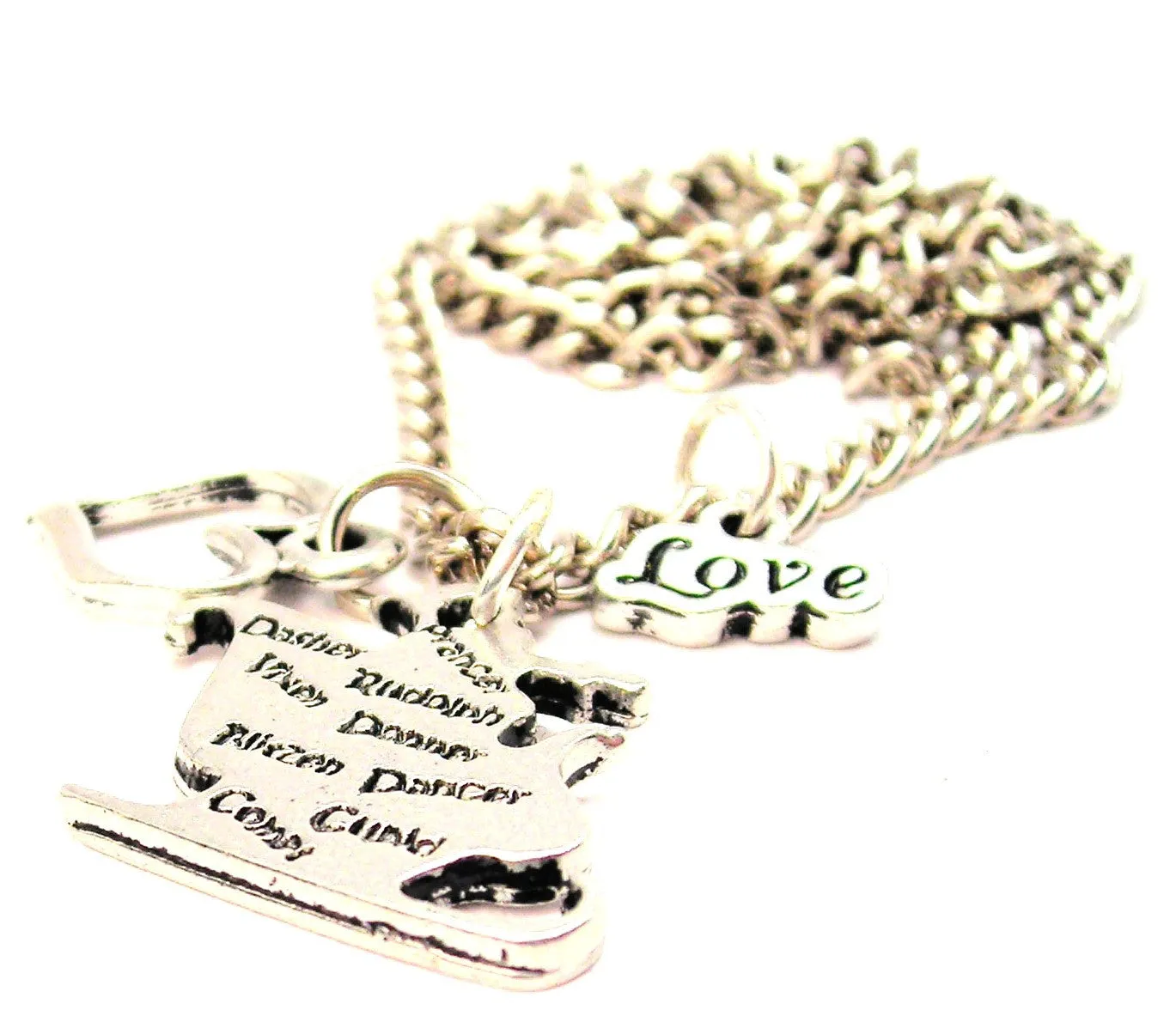Santa's Sleigh With Reindeer Names Little Love Necklace