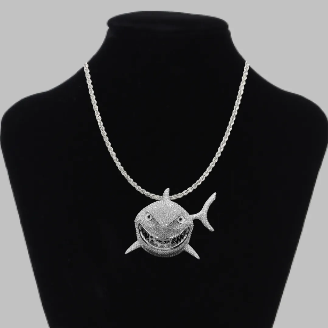Shark Iced Out Diamond Pendant Necklace