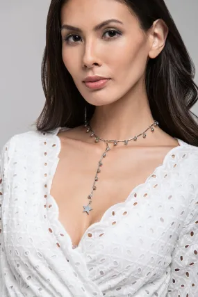Silver Beads Star Drop Choker Necklace