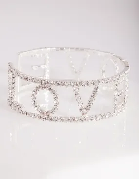 Silver Diamante Love Cuff