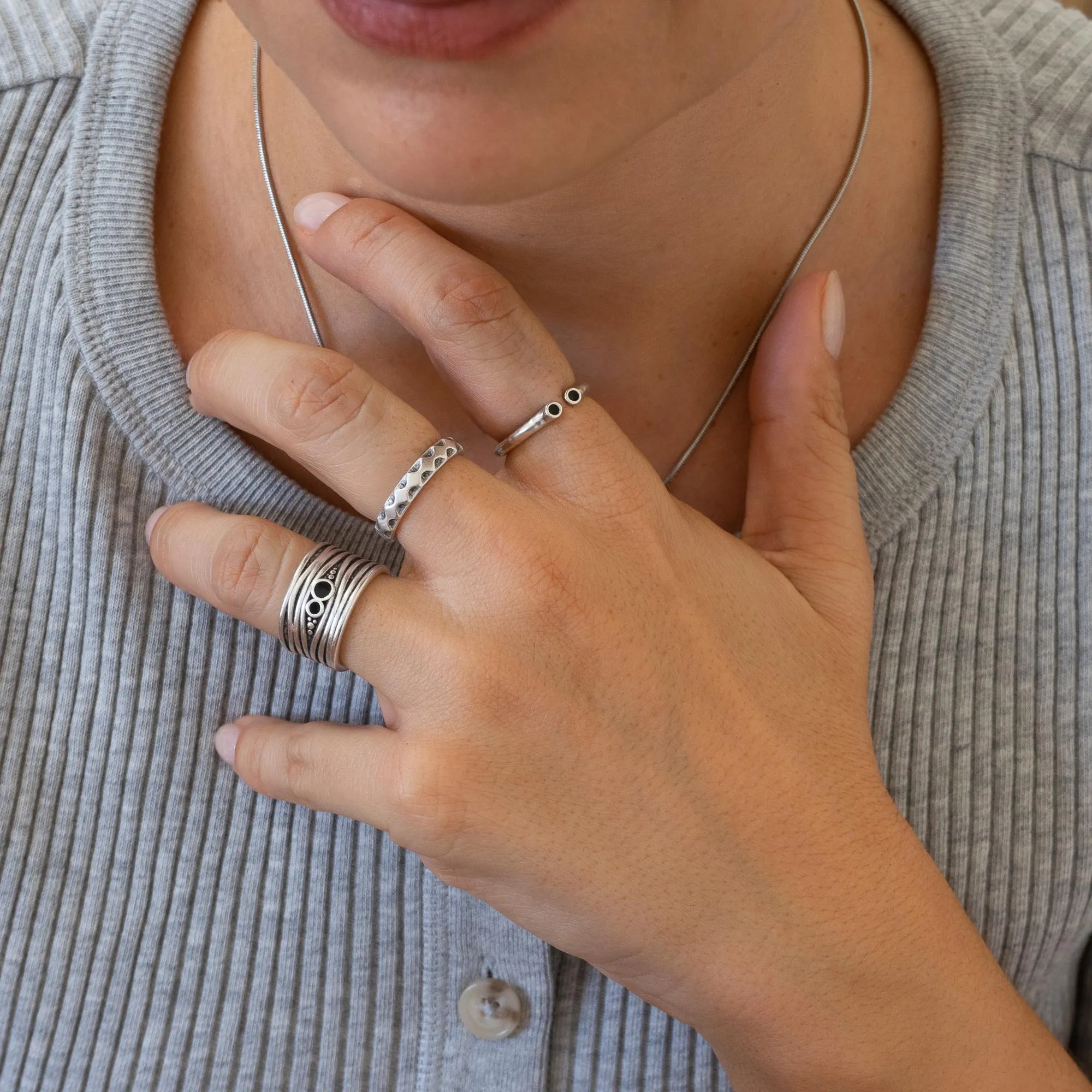 Silver Large Lines Ring