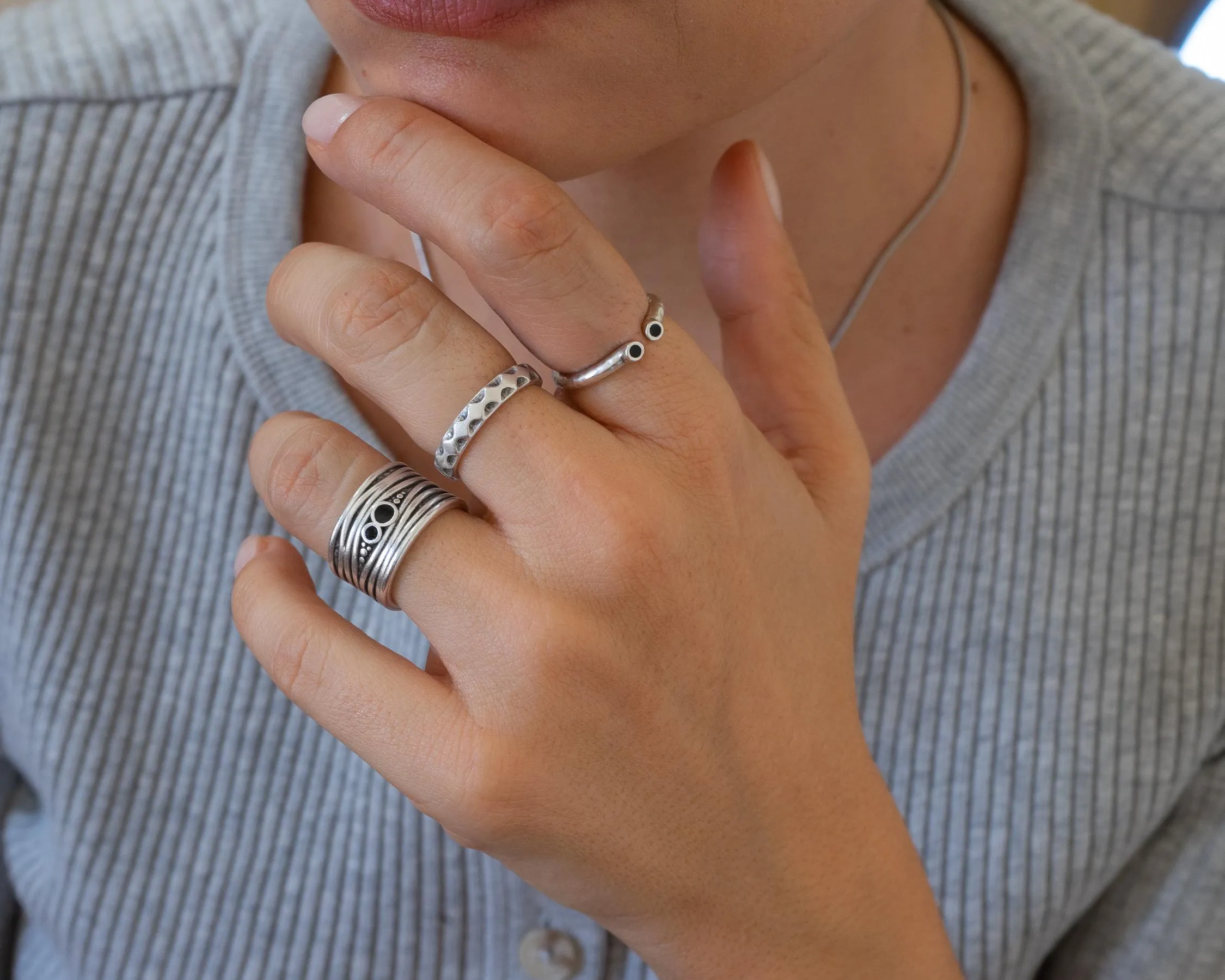 Silver Large Lines Ring