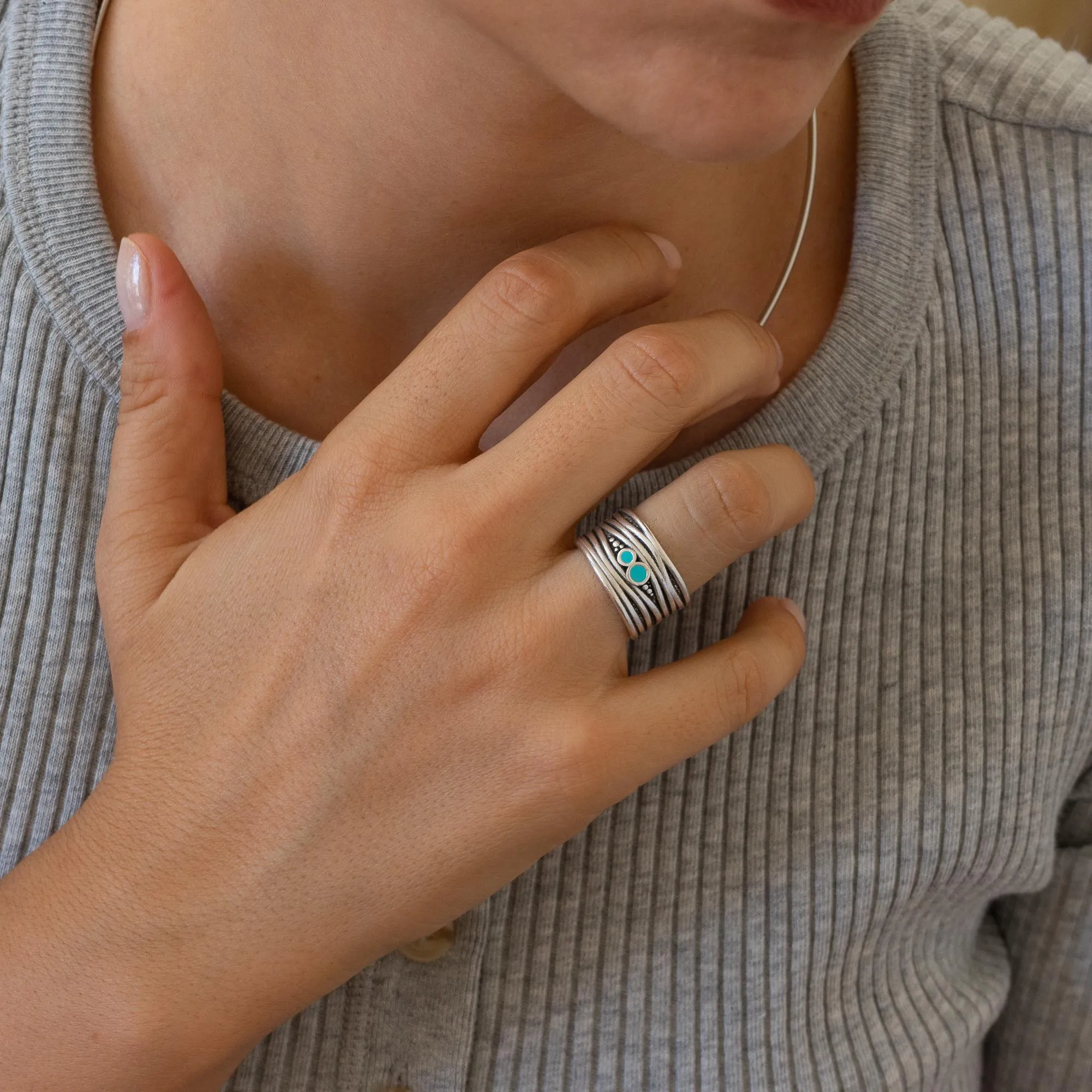 Silver Large Lines Ring