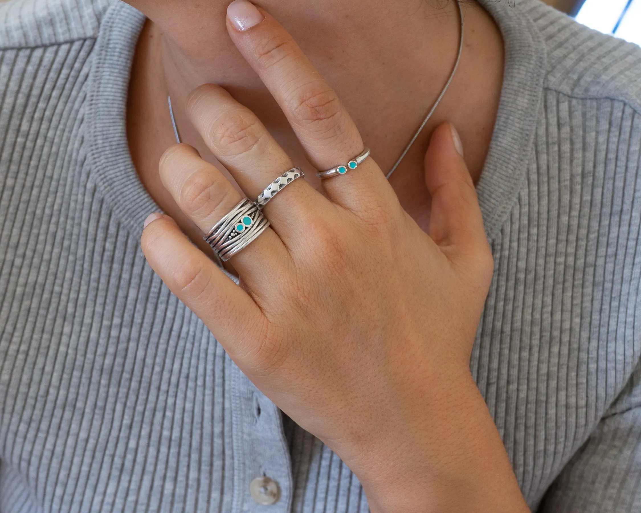 Silver Large Lines Ring