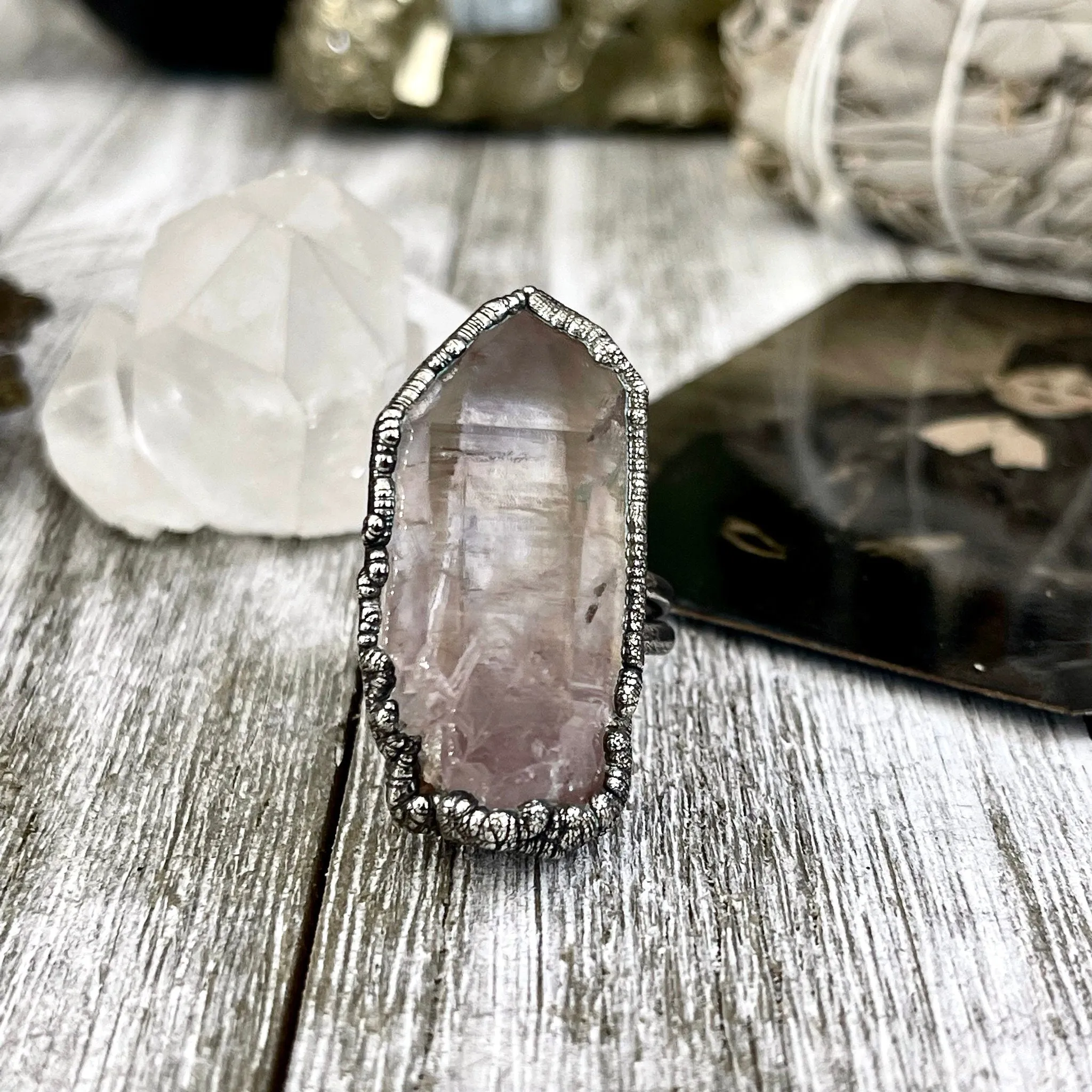 Size 7.5 Raw Vera Cruz Amethyst Crystal  Ring Set in Fine Silver  / Foxlark Collection - One of a Kind