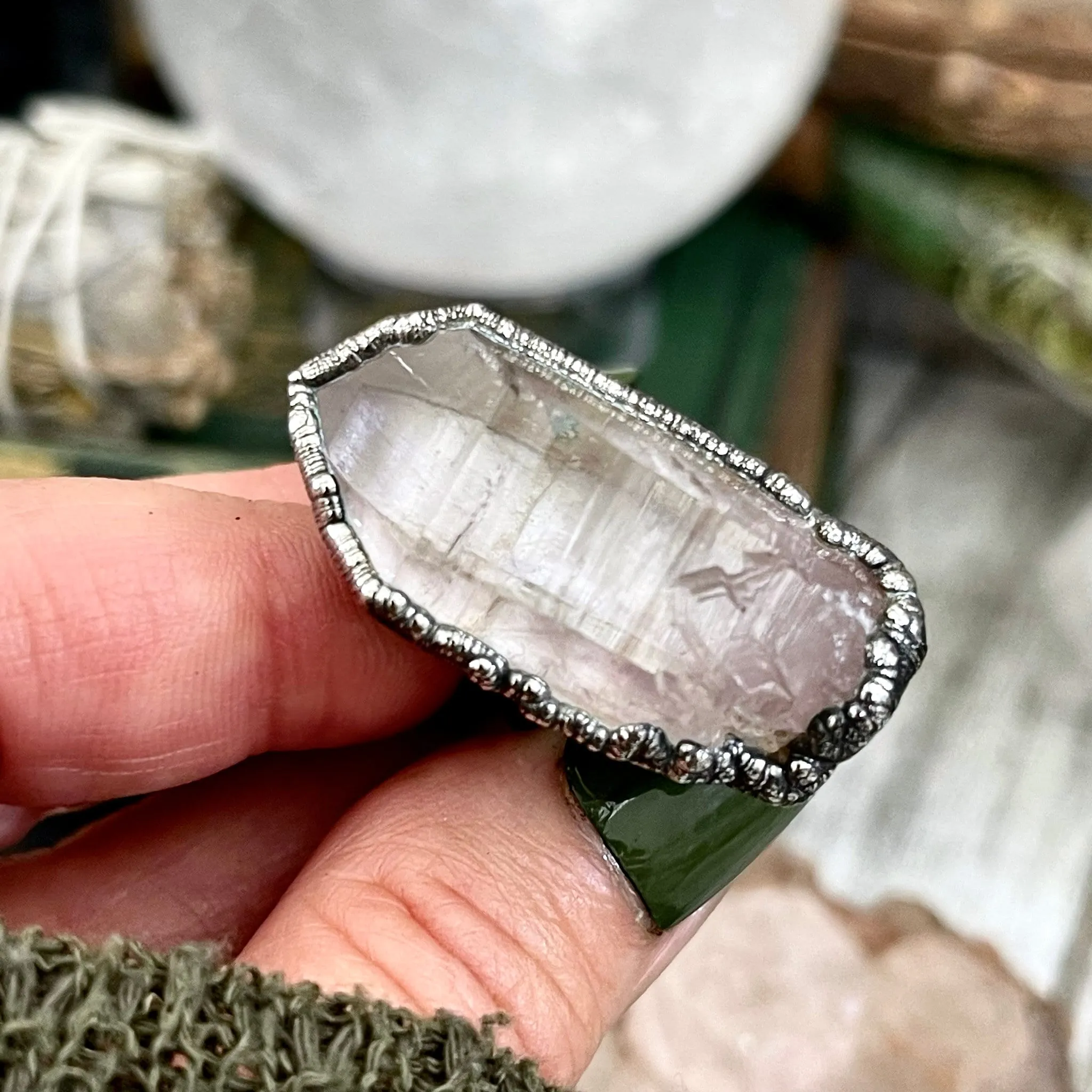 Size 7.5 Raw Vera Cruz Amethyst Crystal  Ring Set in Fine Silver  / Foxlark Collection - One of a Kind