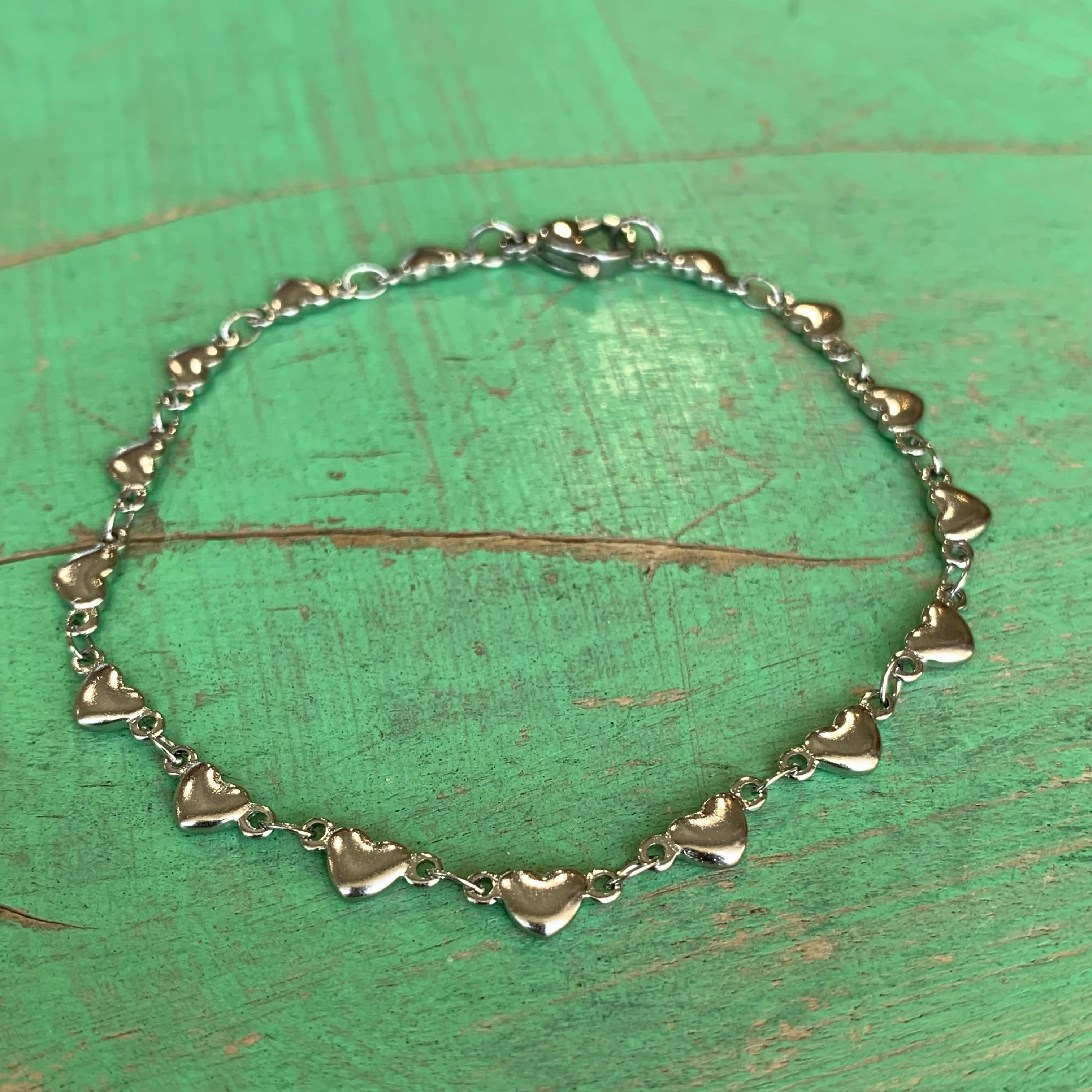 Solid Linked Hearts Chain Bracelet & Necklace