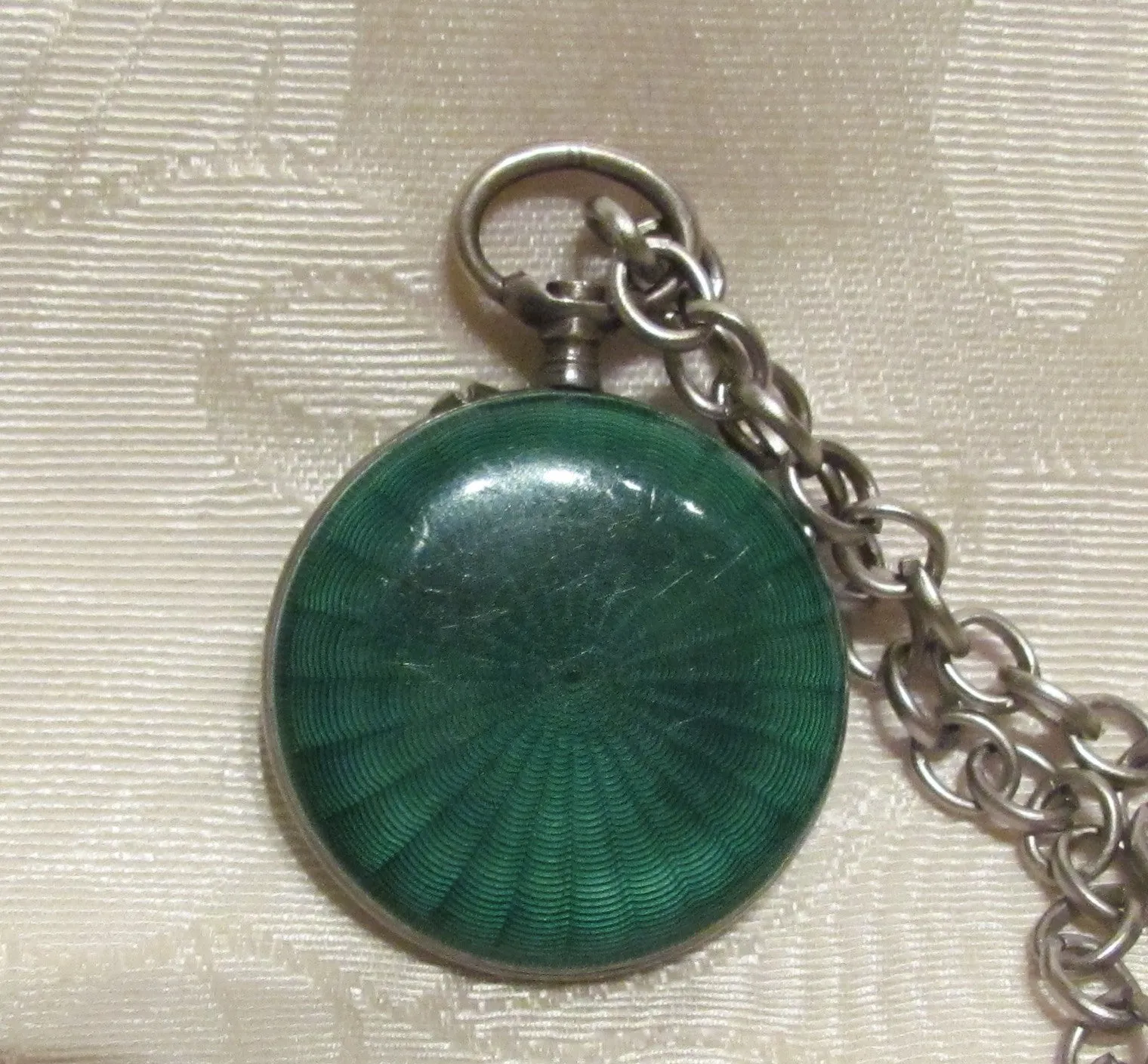 Steampunk Green Guilloche Watch Fob Art Deco Pendant Necklace Non Working Watch