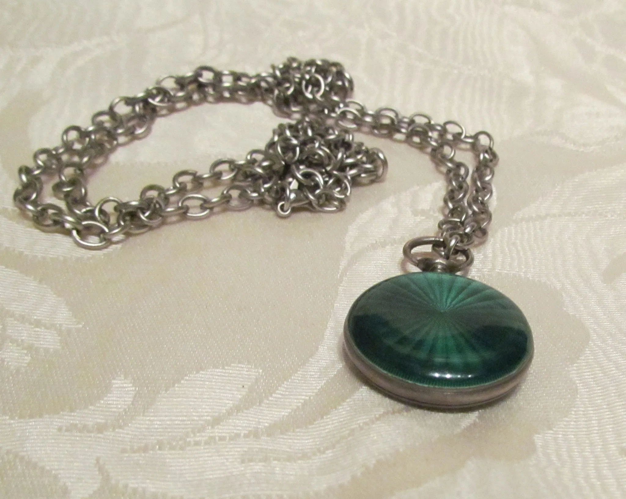 Steampunk Green Guilloche Watch Fob Art Deco Pendant Necklace Non Working Watch