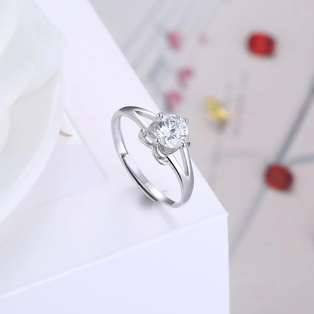 Sterling Silver Adjustable Ring with  Crystals