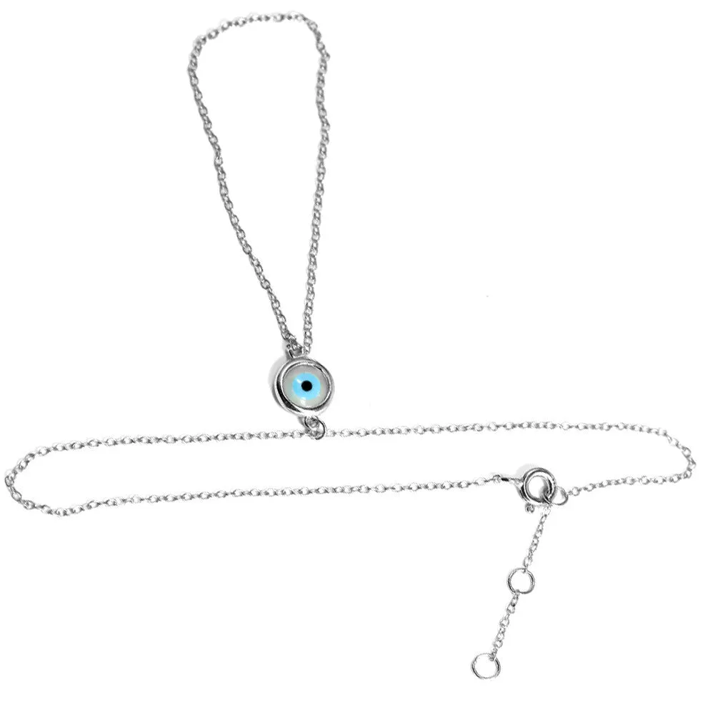 Sterling Silver Hand Chain Bracelet with Blue Evil Eye