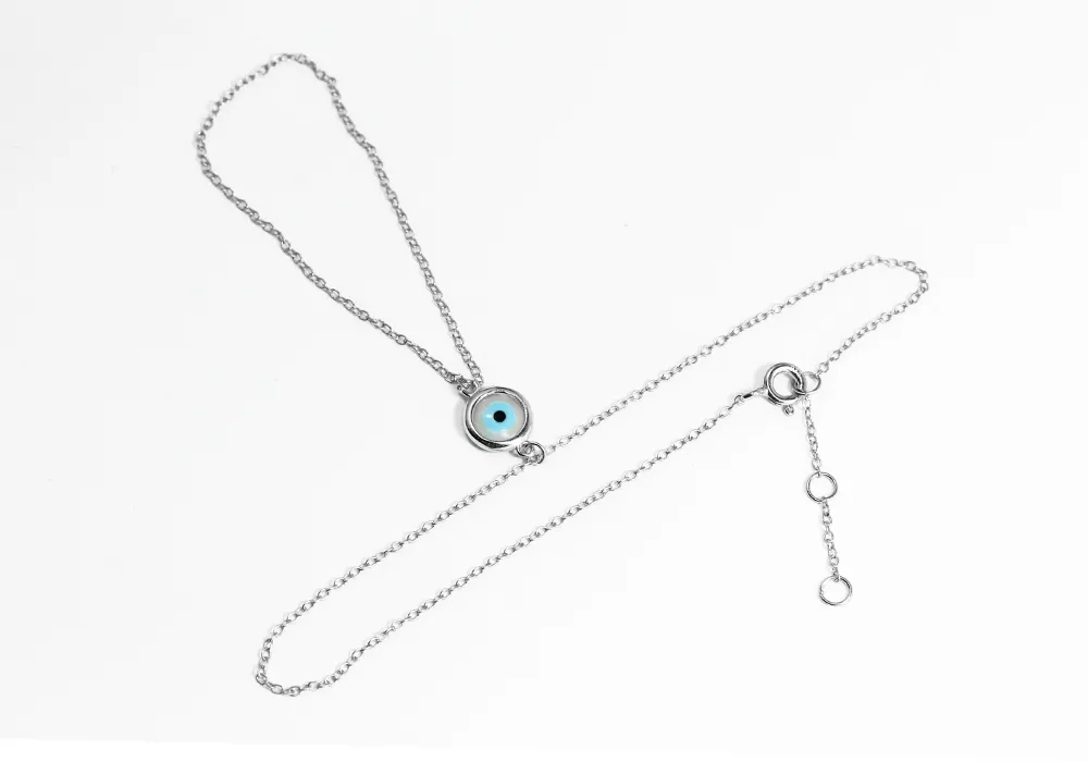 Sterling Silver Hand Chain Bracelet with Blue Evil Eye