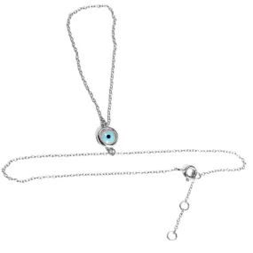 Sterling Silver Hand Chain Bracelet with Blue Evil Eye