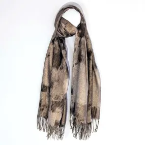 Subtle golden hot print scarf with chic abstract print and tassels