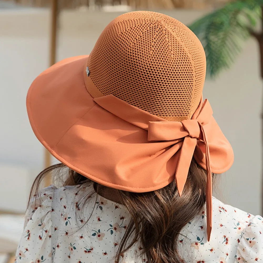 Summer Hats For Women Fashion Hollow Straw Hat  Bow Design Sun Hat Travel Beach Sun Cap