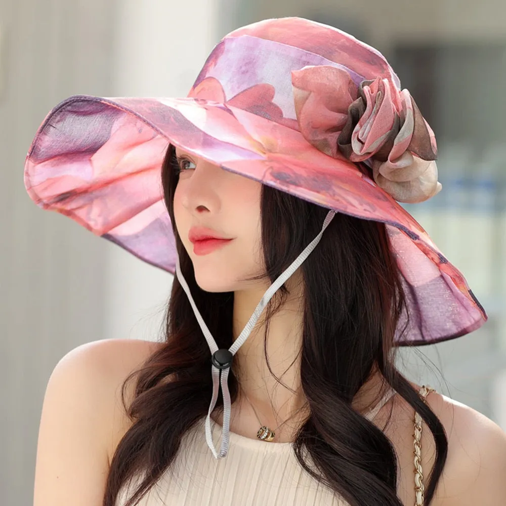Summer Sun Hats For Women Fashion Bow Flower Design Beach Hat Outdoor Female Travel Cap