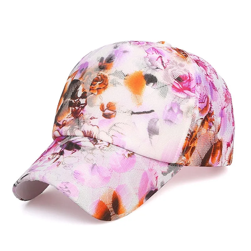 Summer Unisex lace floral print women Baseball Caps  Breathable Mesh Snapback Hats fashion Trucker Hats Cap Female