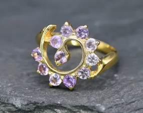 Swirl Amethyst Ring - Purple Spiral Ring - Gold Vintage Ring