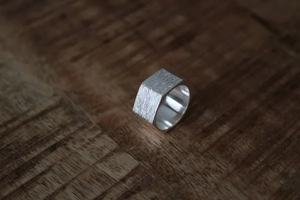 Textured Hexagon Silver Plated Ring