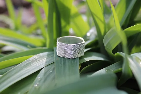 Textured Hexagon Silver Plated Ring