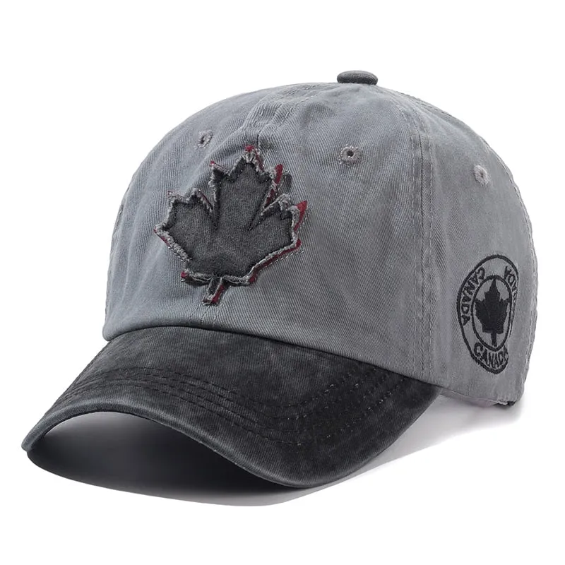 Unisex Washed Cotton Vintage Cap Canada Big Maple Leaf Embroidery Baseball Cap Men And Women Outdoor Sports Hats