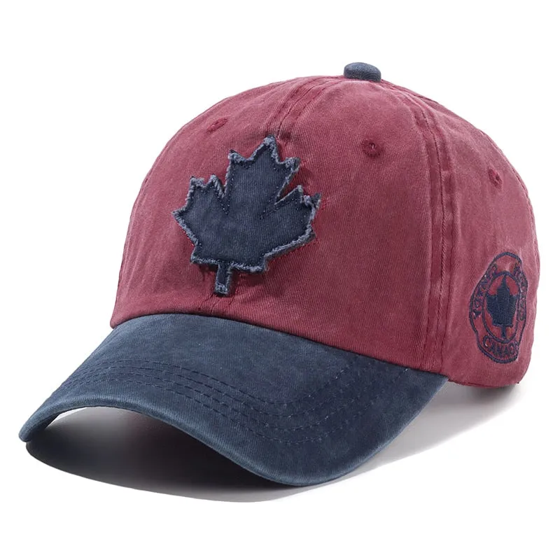 Unisex Washed Cotton Vintage Cap Canada Big Maple Leaf Embroidery Baseball Cap Men And Women Outdoor Sports Hats
