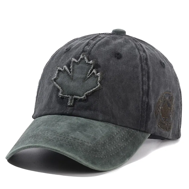 Unisex Washed Cotton Vintage Cap Canada Big Maple Leaf Embroidery Baseball Cap Men And Women Outdoor Sports Hats