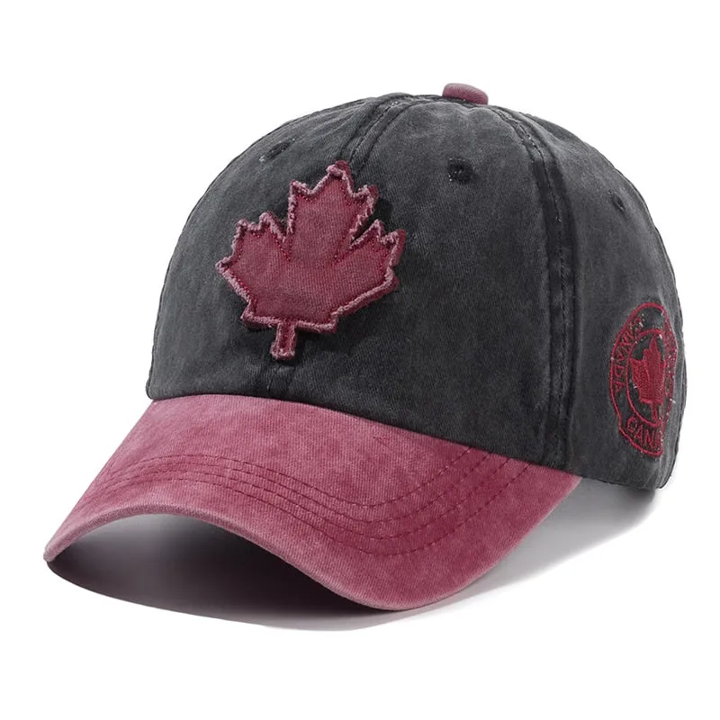 Unisex Washed Cotton Vintage Cap Canada Big Maple Leaf Embroidery Baseball Cap Men And Women Outdoor Sports Hats