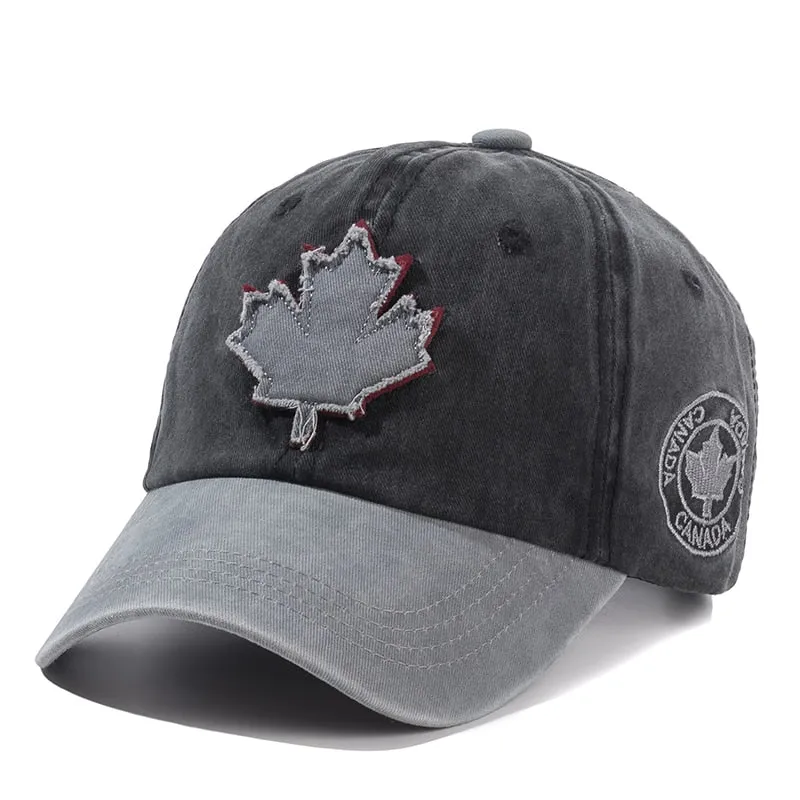 Unisex Washed Cotton Vintage Cap Canada Big Maple Leaf Embroidery Baseball Cap Men And Women Outdoor Sports Hats