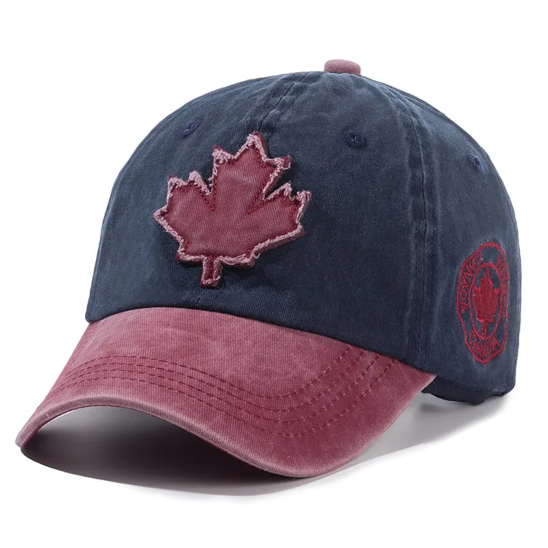 Unisex Washed Cotton Vintage Cap Canada Big Maple Leaf Embroidery Baseball Cap Men And Women Outdoor Sports Hats