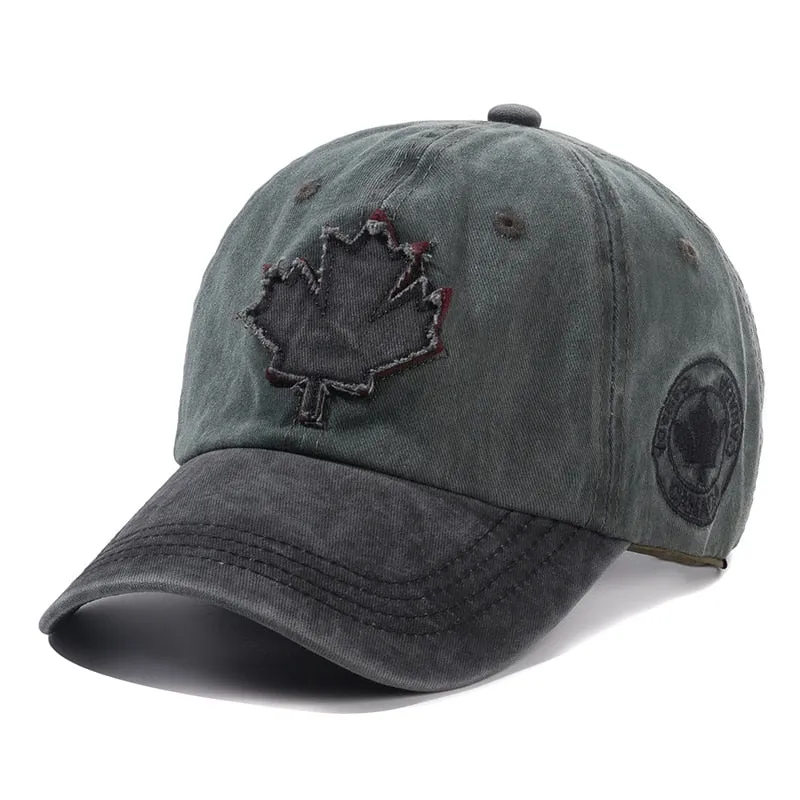 Unisex Washed Cotton Vintage Cap Canada Big Maple Leaf Embroidery Baseball Cap Men And Women Outdoor Sports Hats