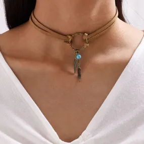 VenusFox Tocona Bohemian Leather Chain Choker Necklace for Women Vintage Silver Color Leaf Geometric Jewelry Accessories Gift 9434