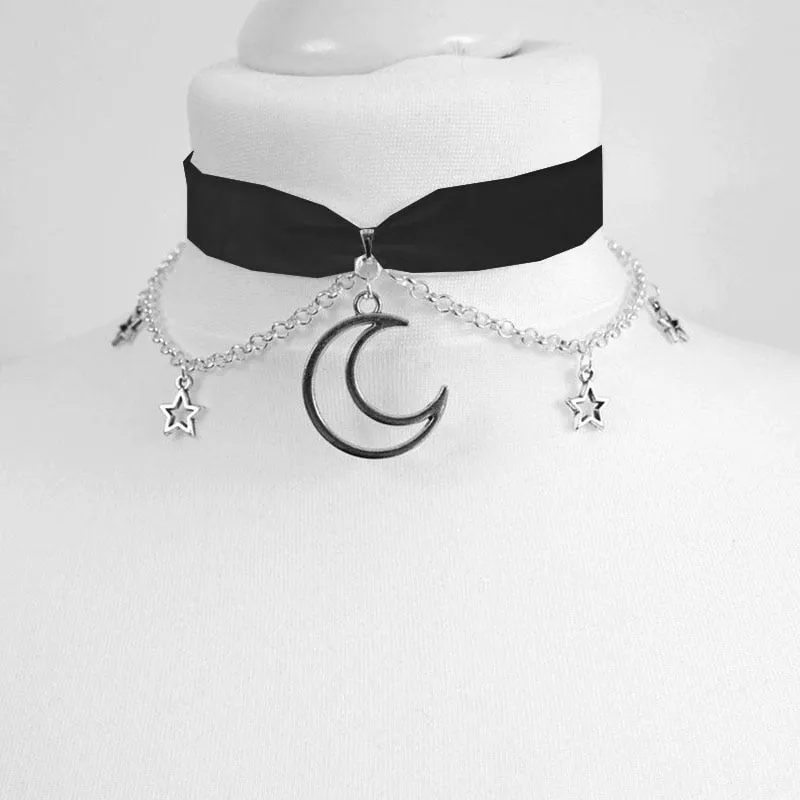 VenusFox Velvet moon  stars choker Moon And Stars Chain Choker Kawaii Pastel Pink Velvet Chain fashion delicacy women