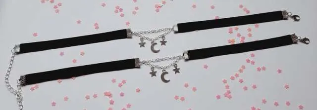 VenusFox Velvet moon  stars choker Moon And Stars Chain Choker Kawaii Pastel Pink Velvet Chain fashion delicacy women
