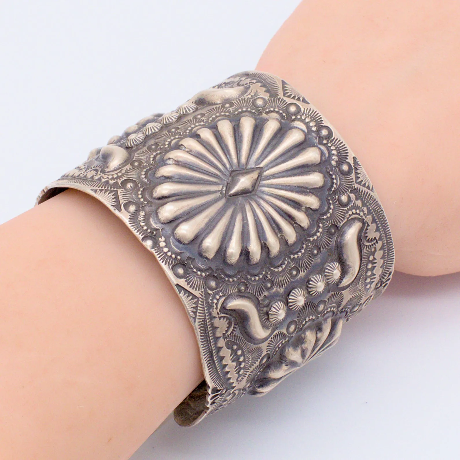 Vincent Platero Handmade Navajo Sterling Silver Repoussé Bracelet