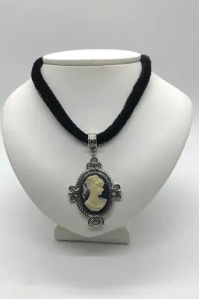 Vintage 1928 Ornate Cameo on Black Velvet Choker