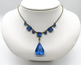 Vintage Art Deco Drop Blue Glass Necklace