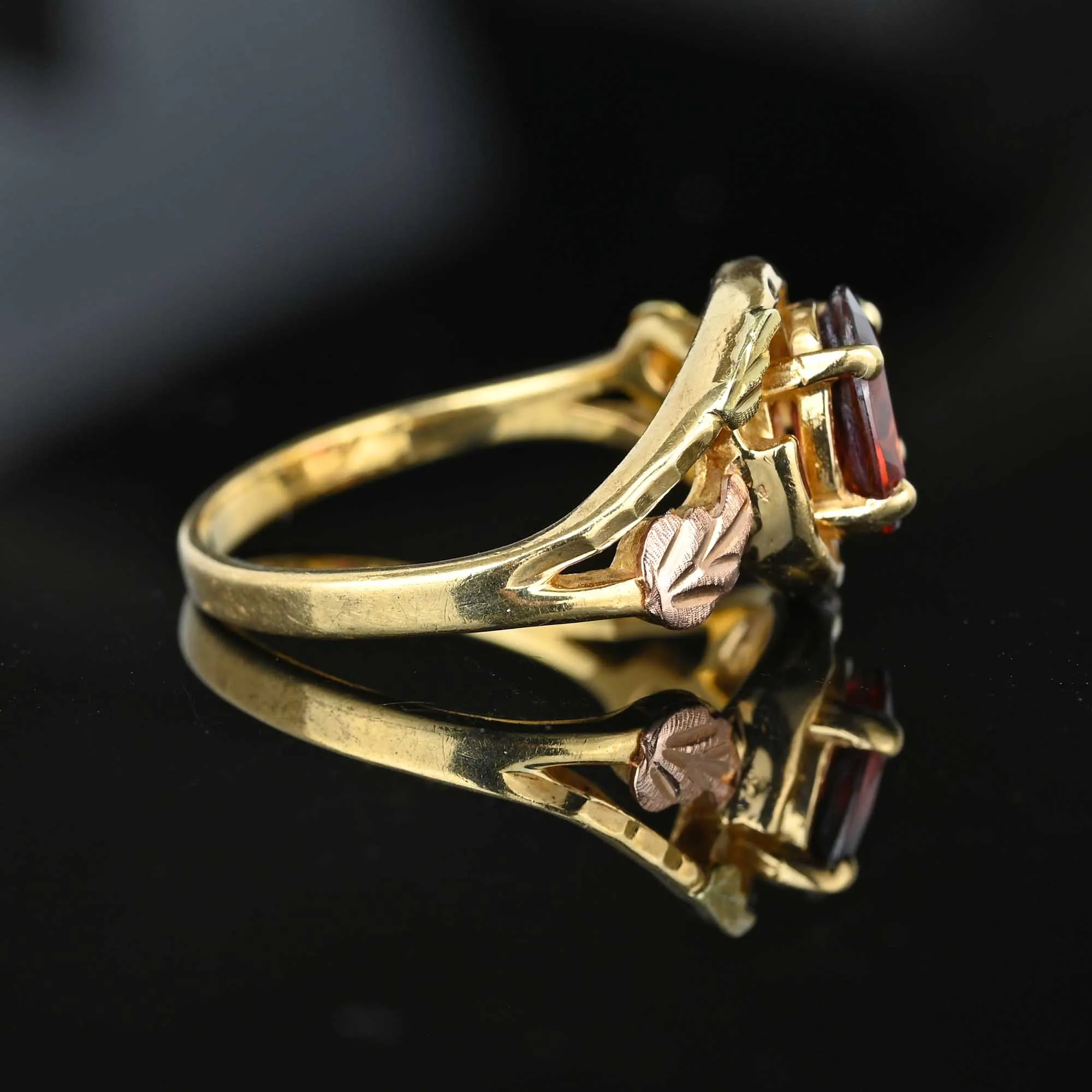 Vintage Bypass Style Black Hills Gold Garnet Ring