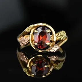 Vintage Bypass Style Black Hills Gold Garnet Ring