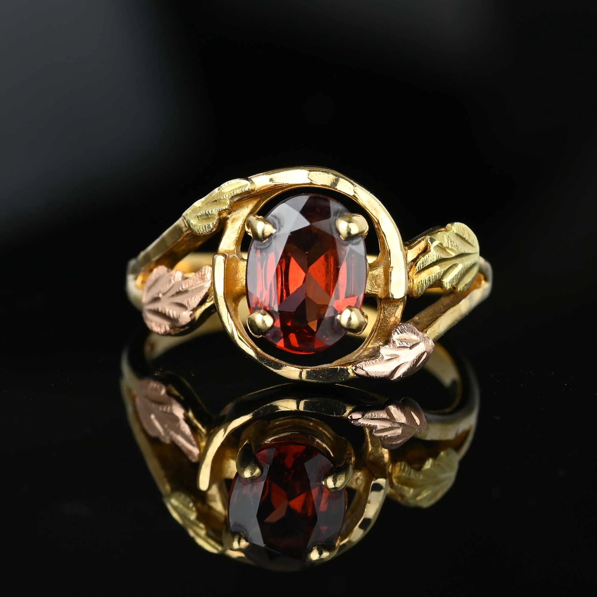 Vintage Bypass Style Black Hills Gold Garnet Ring