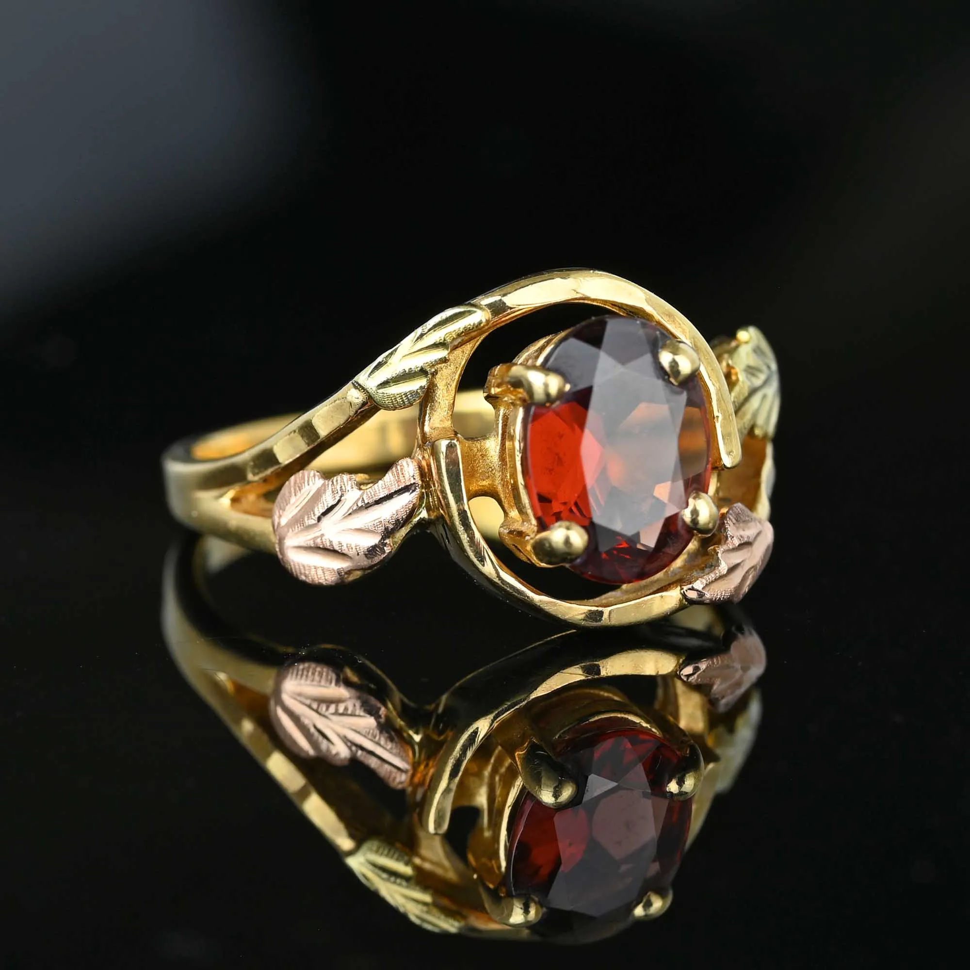 Vintage Bypass Style Black Hills Gold Garnet Ring